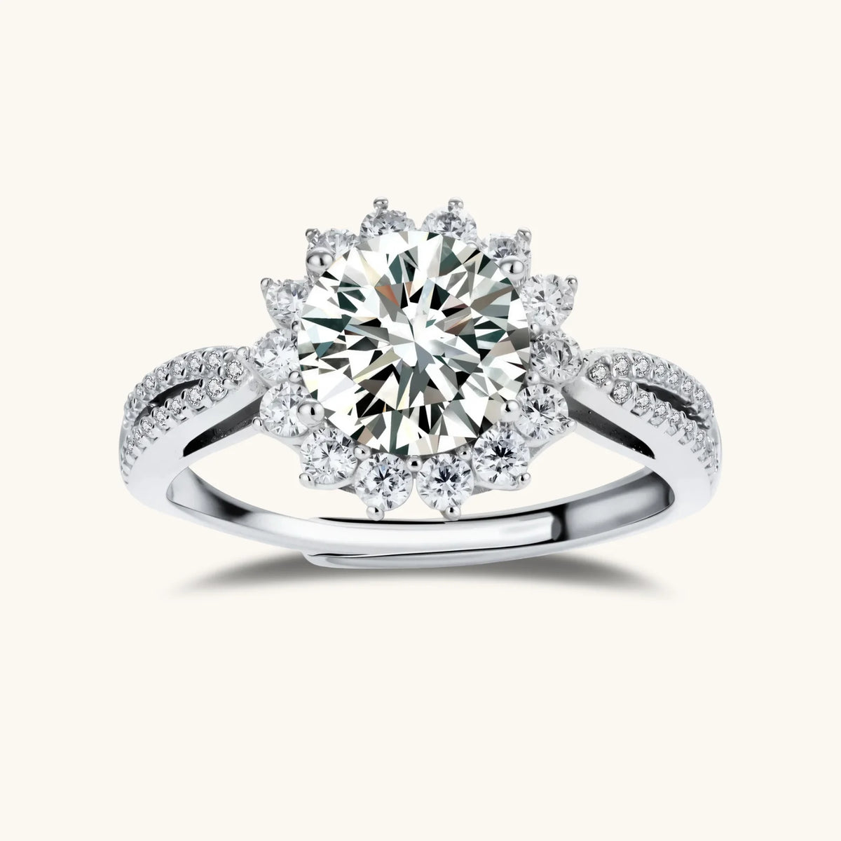 2 CT Round Halo Moissanite Ring