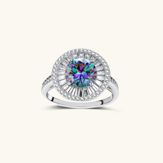 2 CT Round Baguette Halo Moissanite Ring