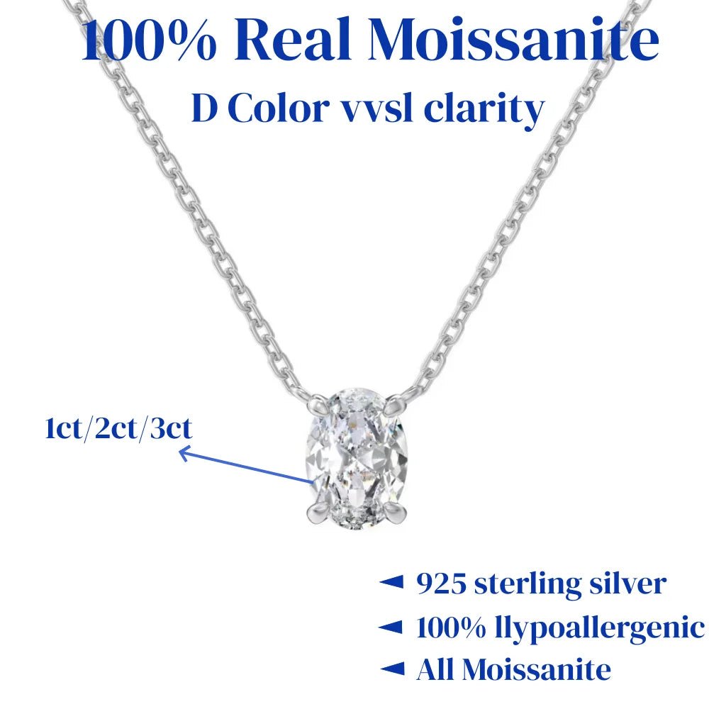 1/2/3Carat Oval Cut Solitaire Moissanite Pendant Necklace with certificate Diamond Neckchain for women s925 silver Fine Jewelry