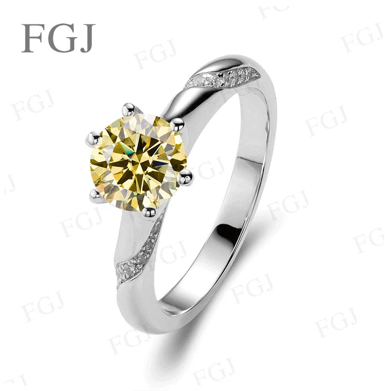 Moissanite Women Rings Straight-Shank 6 Prongs Psychic Style Ring S925 Women's Engagement Band Wedding Fashion Jewelry Gifts