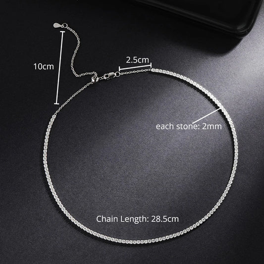 TBCYD 2mm Moissanite Tennis Necklace for Women S925 Silver Diamond Adjustable Choker Chain Wedding Necklaces Gold Jewelry