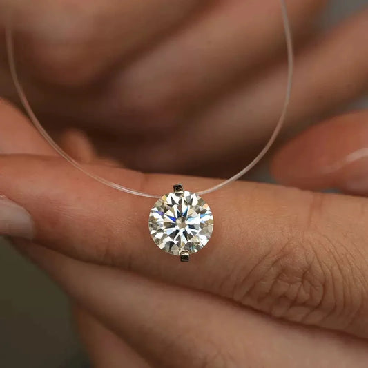 IGOTOS 0.5-5CT Moissanite Pendant Necklace Women Certified 925 Sterling Silver Transparent Fishing Line Choker Chain Jewelry