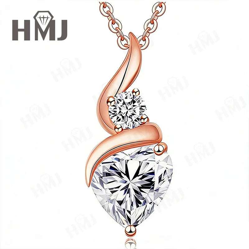 1CT Heart Moissanite Pendant Necklaces 925 Sterling Silver Plated 18k Gold Women's Versatile Niche Design Collarbone Chain Gift