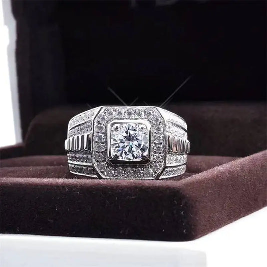 1CT Moissanite Men's Ring 925 Sterling Silver With Bright Fire Color Luxury Couple Wedding Band For Men 2026