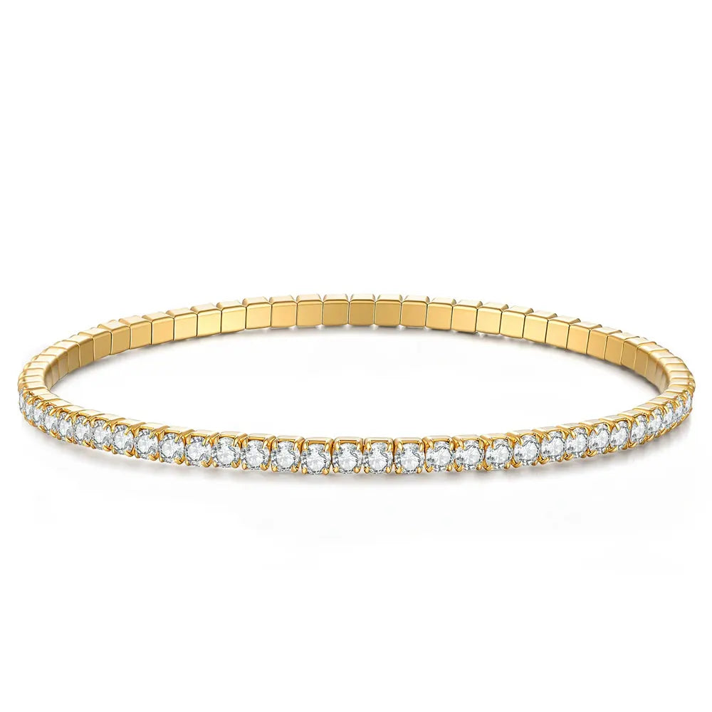 Kanolan 3.84-12ct D VVS1 Moissanite Tennis Bracelet 2.5/3/4mm 925 Sterling Silver Elastic Dainty Tennis Bracelets for Women Men