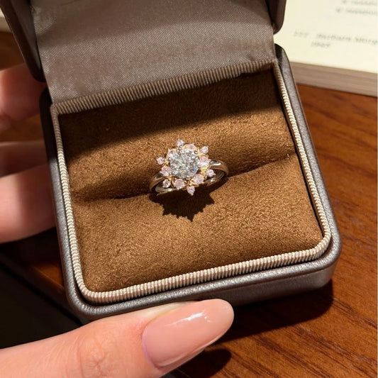 1CT Round Moissanite Halo Engagement Ring Two Tone 925 Sterling Silver Wedding Jewelry Gift For Women