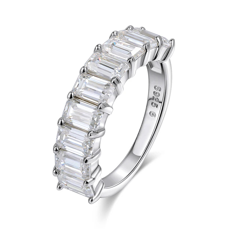 Smyoue Each 3*5mm 0.5CT Emerald Cut Moissanite Ring for Women 1/2 Eternity Bands Lab Diamond Jewelry Pure 925 Silver Girl Ring