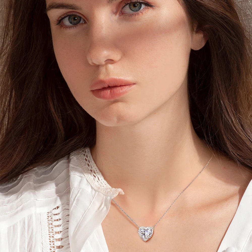 1-4CT Full Moissanite Pendant Necklace With Certificates Heart Cut Halo Diamond Necklaces For Women 925 Silver Fine Jewelry