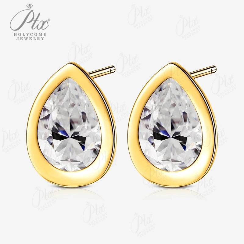 Moissanite Earrings Pear-cut Women's Style D/ VVS1 Grade Bezel-set Diamond Jewelry Suitable for Parties and Engagement Gifts