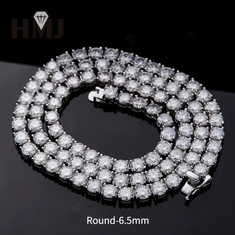 Moissanite Tennis Necklace 925 Sterling Silver D Color VVS1 Round Cut 2mm-6.5mm 16-24inch Hip Hop Jewelry for Men or Women