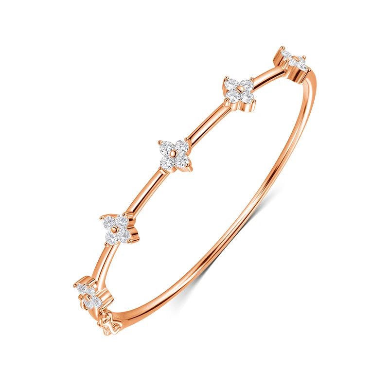 Smyoue 2.5mm Moissanite Bangle for Women Girls Classic Flowers Certified Fine Jewelry Wholesale Chain Real S925 Sterling Silver