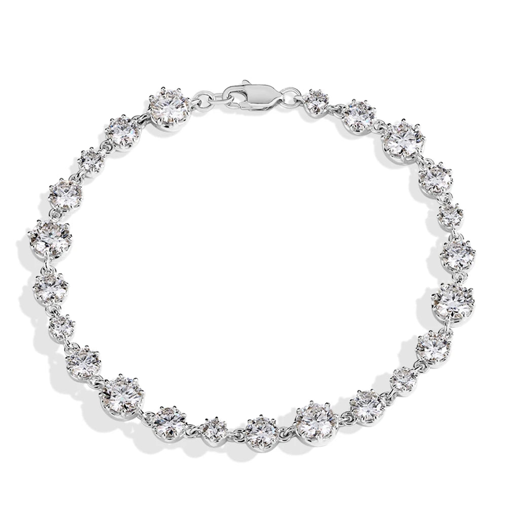 MINTYBOX Round Cut Moissanite Bracelets S925 Sterling Silver Lobster Clasp Tennis Bracelet for Women Men Luxury Wedding Jewelry