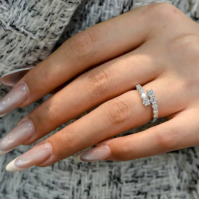 BXINY All Moissanite Open Ring 925 Sterling Silver GRA Certified Lab Diamond For Women Adjustable Wedding Band Gift Fine Jewelry