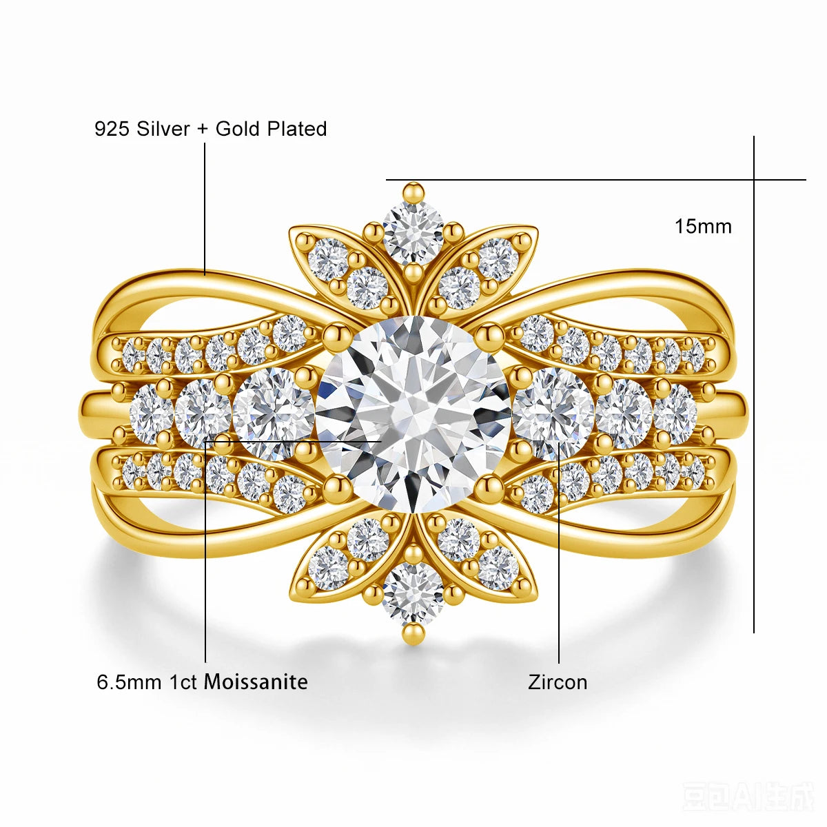 Luxury 3-in-1 Stackable Moissanite Ring Set Bridal Jewelry 925 Sterling Silver 18k Gold Plated Engagement Wedding Band for Women
