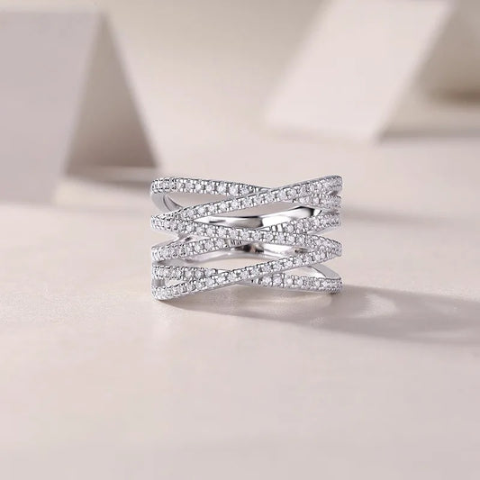 925 Silver Real Moissanite Multi Band Eternity Ring for Women Fine Jewelry White Gold Plated Diamond Statement Ring Pass Tester