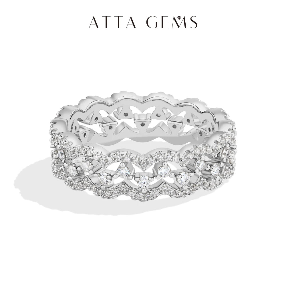 ATTAGEMS 2026 New Moissanite Lace Ring Light Luxury Silver 925 Stackable Rings for Women High Quality Wedding Party Jewelry Gift