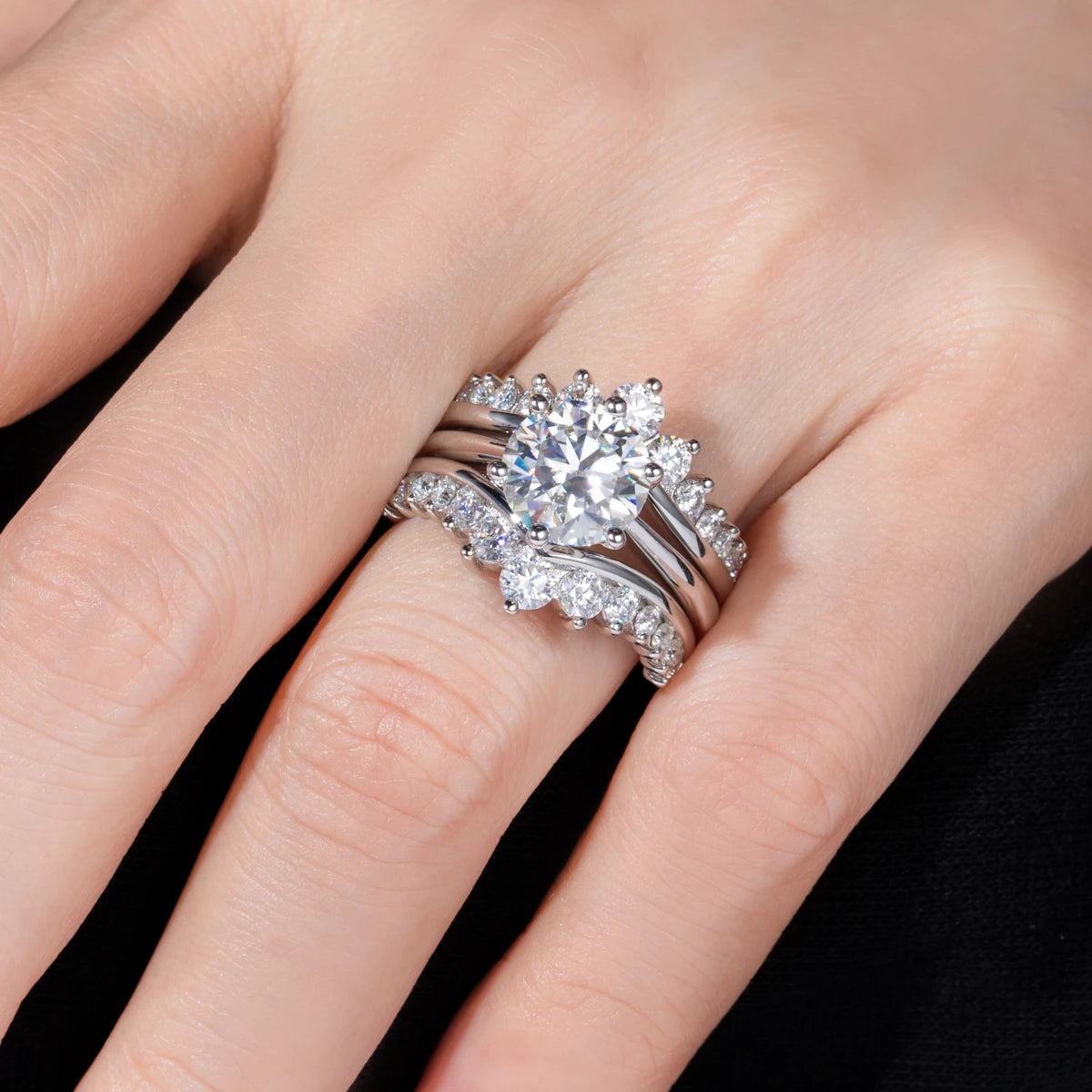 AnuJewel Wholesale 3CT D Color Moissanite Wedding Bands 18k Gold Plated 925 Sterling Silver Bridal Ring Set For Girls Jewelry