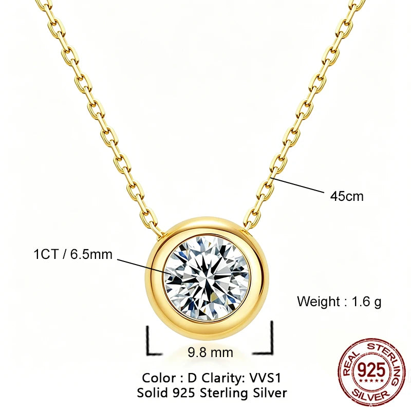 WES 1CT Moissanite Necklace 925 Sterling Silver D Color VVS1 Bezel Set Solitaire Pendant Necklace For Women Fine Jewelry Gift