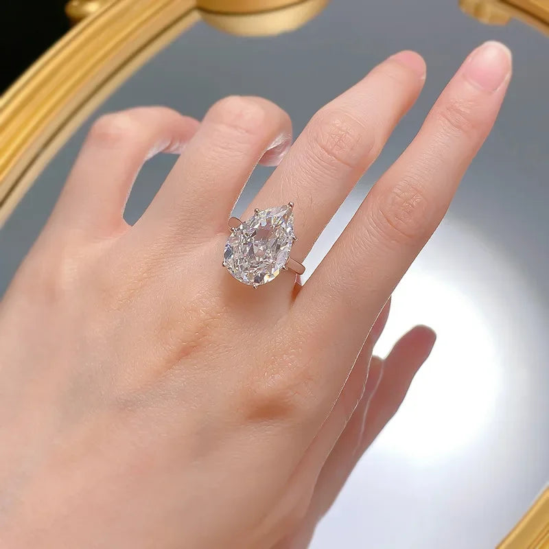 Huge Pear Cut 12*18mm Moissanite Diamond Ring Real 925 Sterling Silver Party Wedding Band Rings for Women Engagement Jewelry
