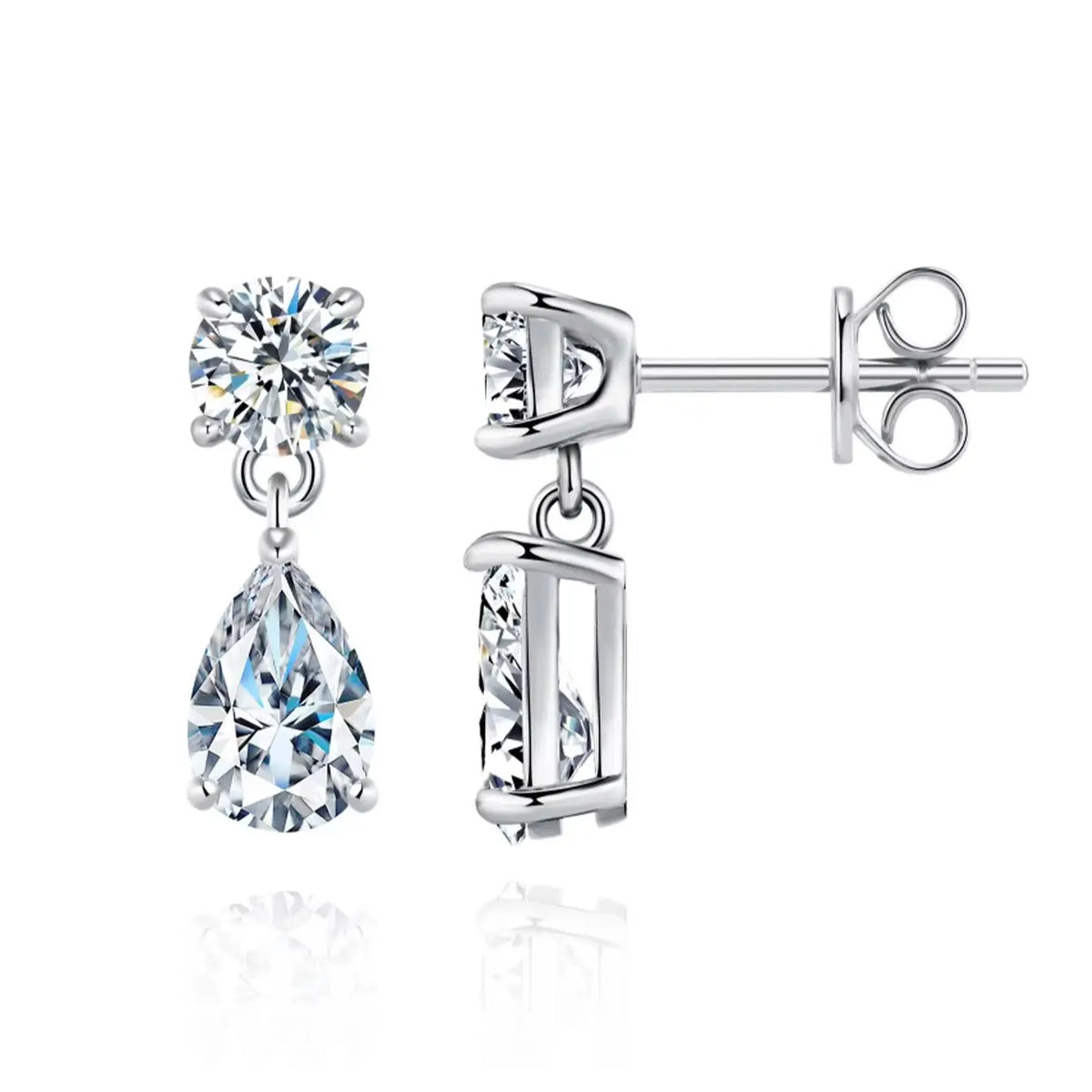 Simple 925 Sterling Silver Pear-Shaped Moissanite Stud Earrings (1.5 Carats X 2), Perfect for Everyday Wear.
