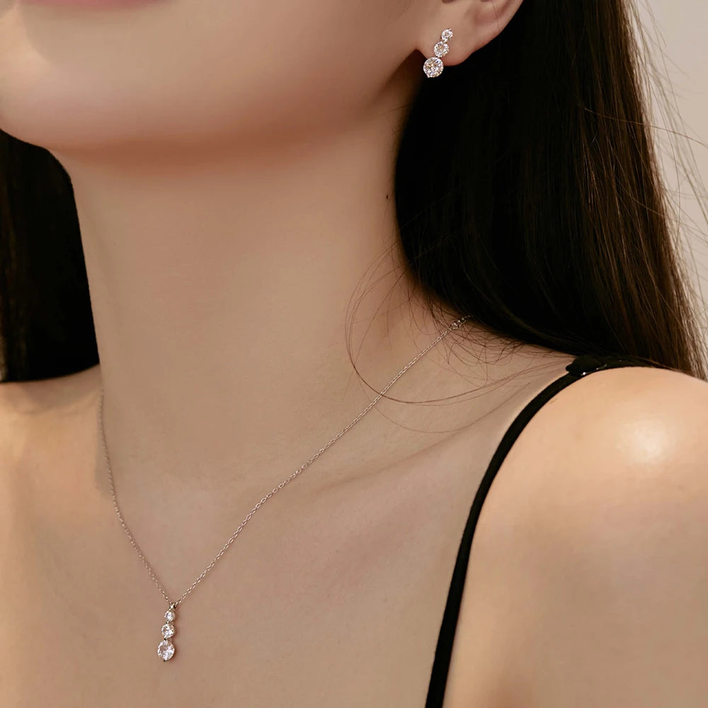 3-Stone Size Gradient All Moissanite Stud Earrings for Women S925 Silver D Color VVS1 Diamond Drop Earring With GRA Certificate