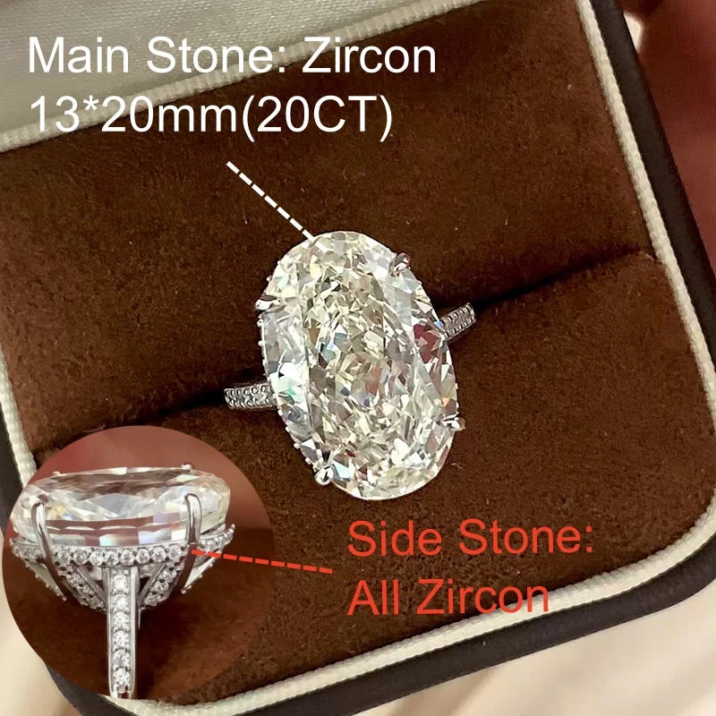 Onnelik S925 Sterling Silver 13*20MM Large Carat Moissanite Oval Ring Minimalist Band Luxury Jewelry for Women Elegant Gifts