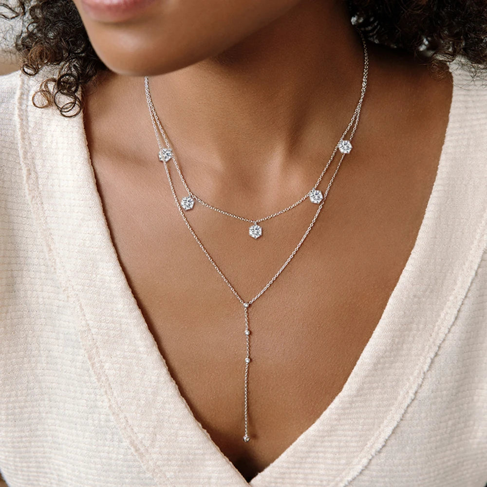 2.5-5CT Tennis Moissanite Necklace Chain for Women 925 Sterling Silver 5mm 6.5mm Bezel Diamond Necklaces Overlay Style Jewelry
