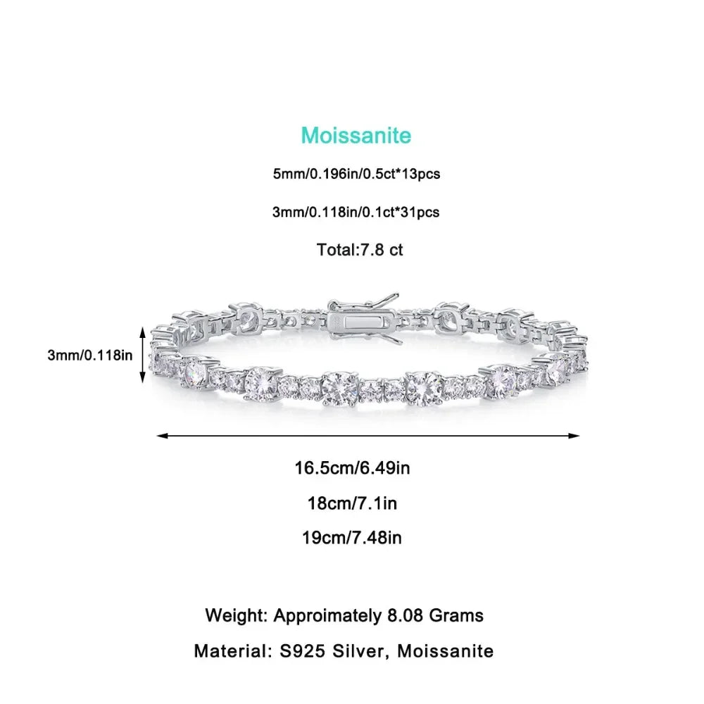LinkerLove S925 Sterling Silver Bangle for Women 3/5mm Moissanite Diamond Bracelet 18K Gold Plated Wedding Party Luxury Jewelry