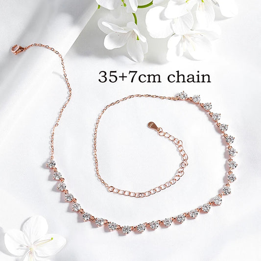 Smyoue 4mm Full Moissanite Choker Necklaces for Women 42cm Adjustable Chain D Color Vvs1 S925 Sterling Silver Tennis Necklace