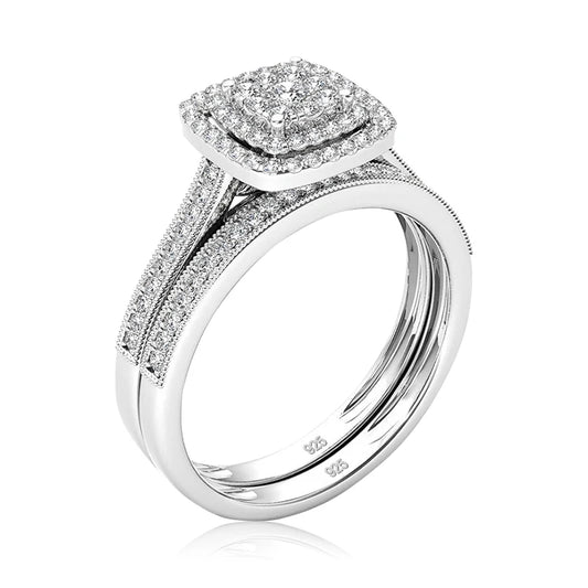 Szjinao 2pcs Moissanite Ring Set For Woman Original 925 Silver Wedding Jewelry Luxury Engagement Ladies Anniversary Gift Trend