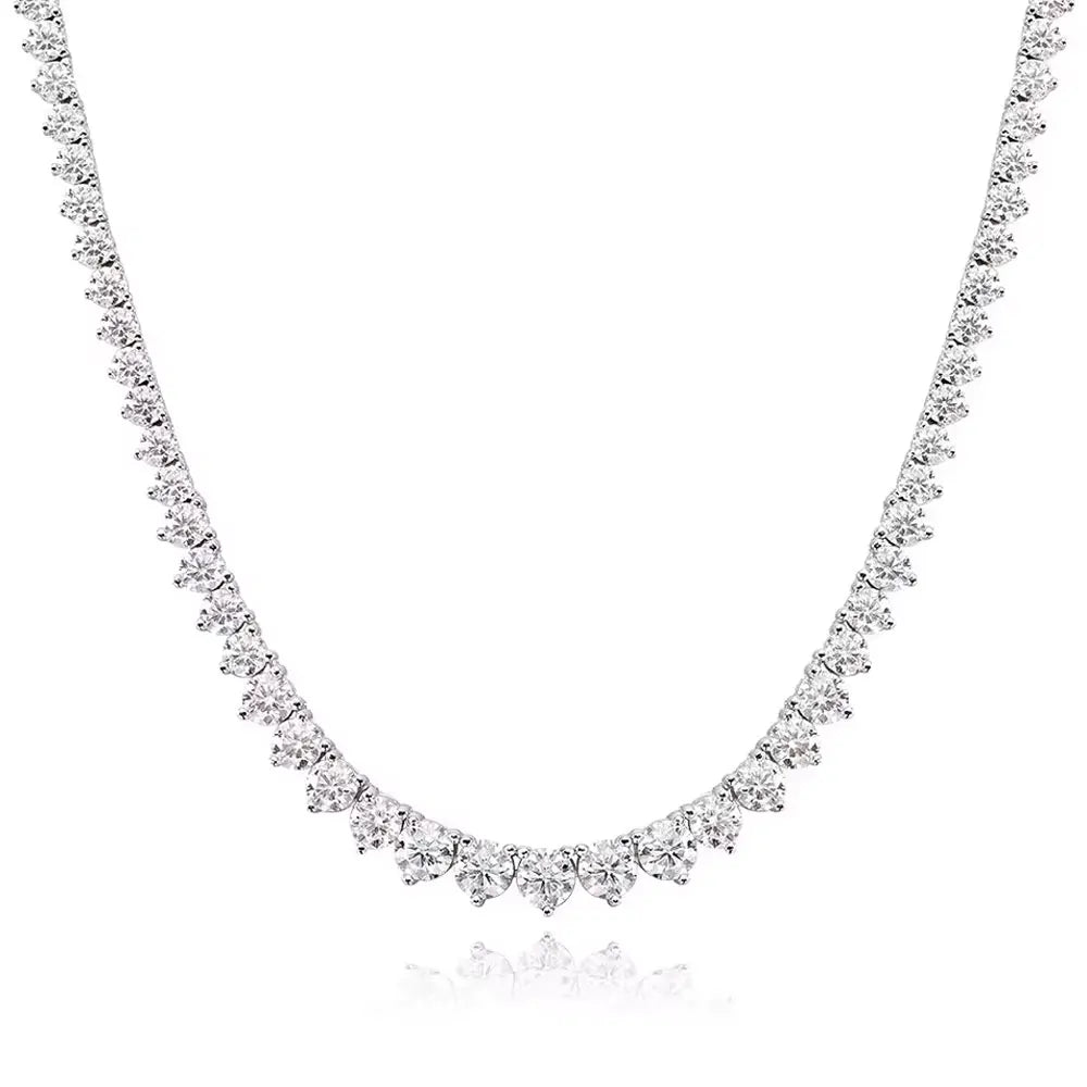 Kanolan Moissanite Tennis Necklace for Women 925 Sterling Silver 18K White Gold 3 Claw Graduated Necklace Luxury Wedding Jewelry