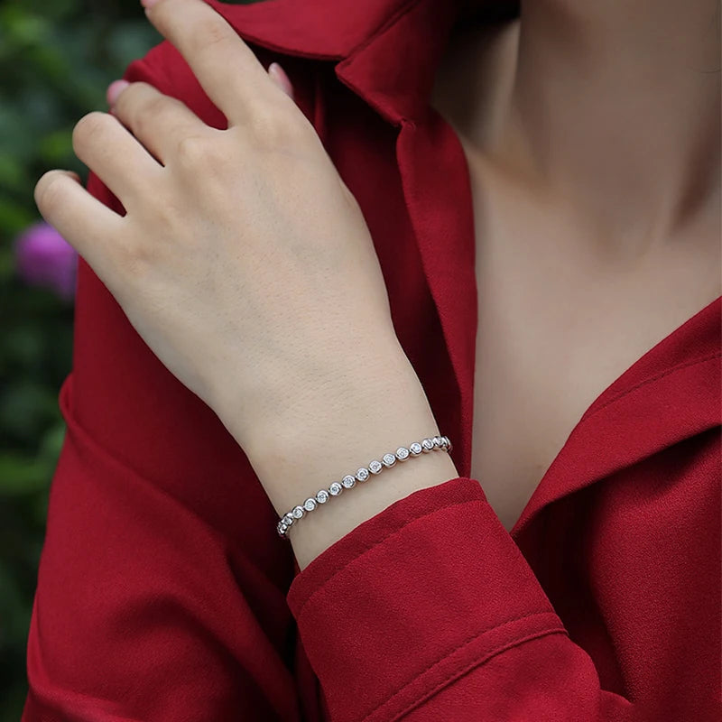Tezzc Full Moissanite Tennis Bracelet Original 925 Sterling Silver Bubble Bracelet with Certificate Jewelry Women's Trendy Gift