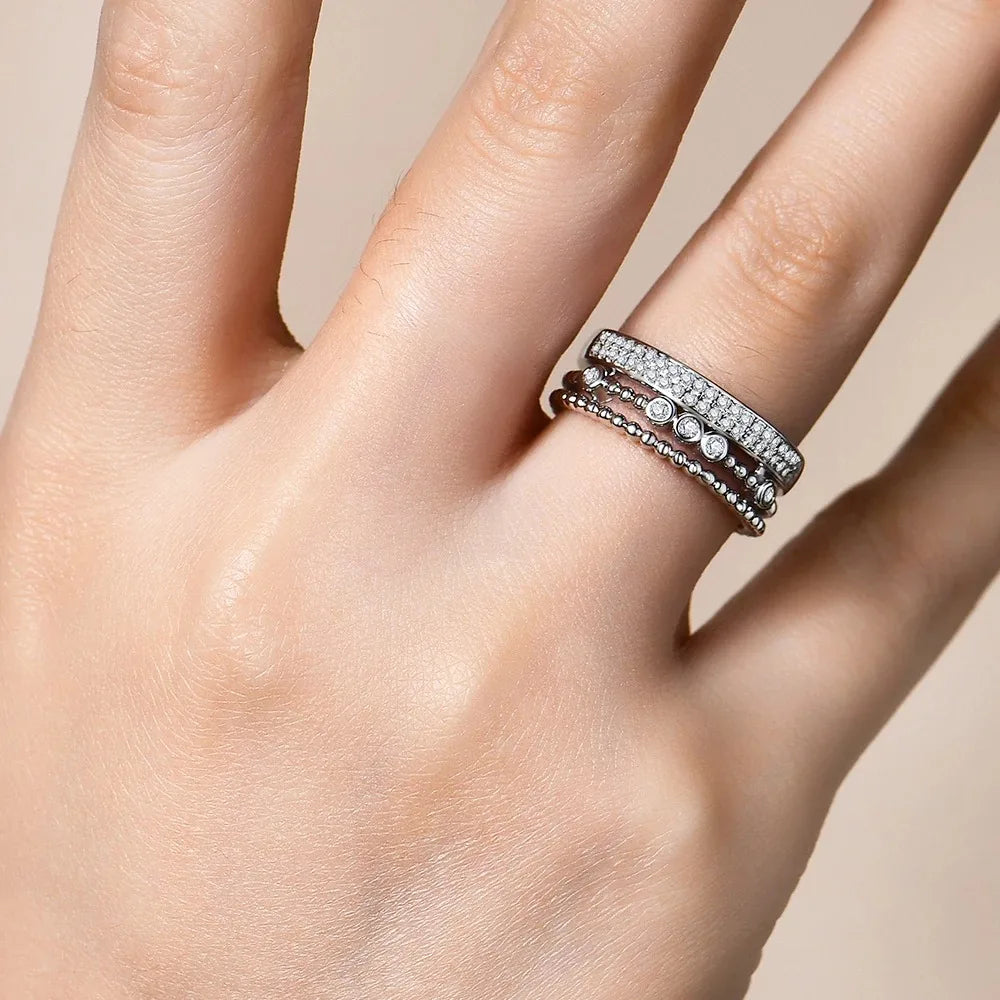 CHARMING Stack Shape Moissanite Ring Lab Diamond for Women Solid White Gold 100%925 Sterling SIlver With Certificed Jewelry Gift