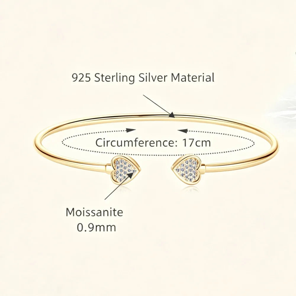 925 Sterling Silver Clover Cluster Moissanite Open Bangle D VVS1 Single Round Bezel Fine Jewelry For Women Daily Party Gift