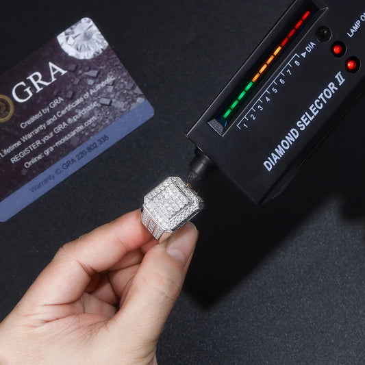 S925 Sterling Silver VVS Moissanite Men's Ring Hipster Style with Square and Round Brilliant Cuts Hip Hop Jewelry