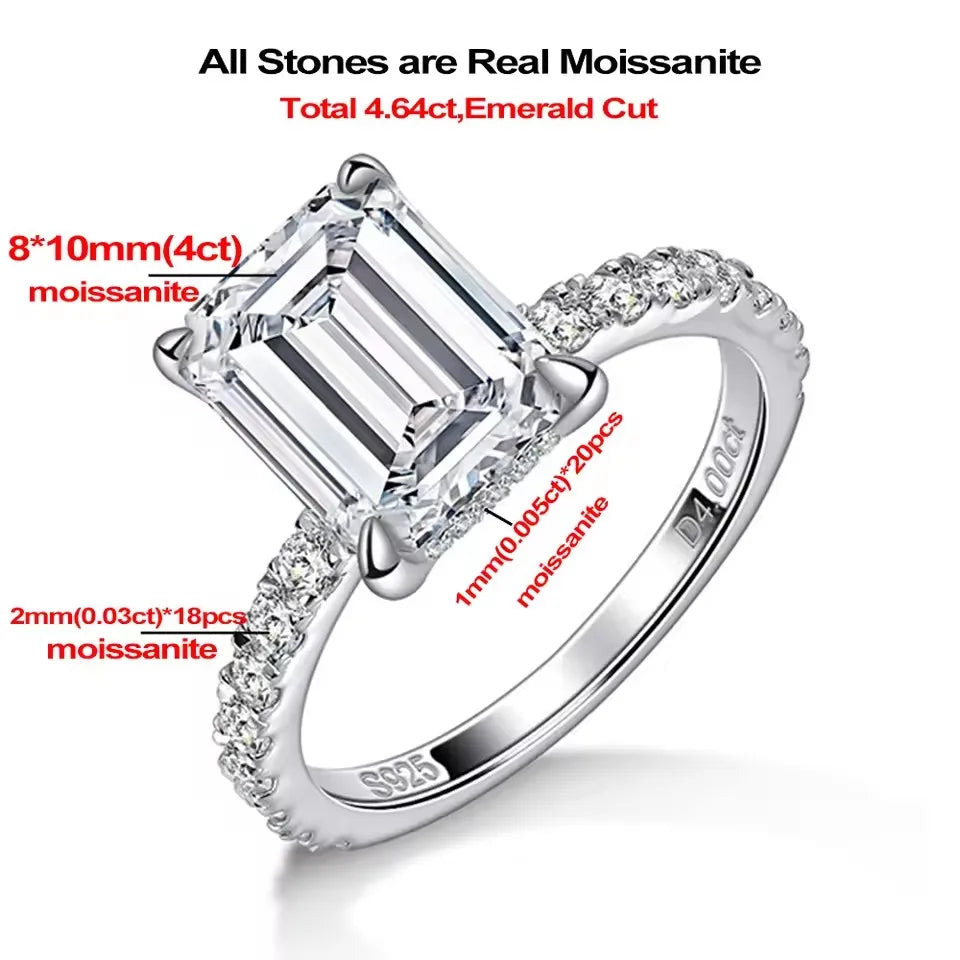 BXINY Full Moissanite Ring Sets 100% S925 Silver for Women Emerald/Radiant Cut Diamond Wedding Bands Gifts Fine Jewelry With GRA