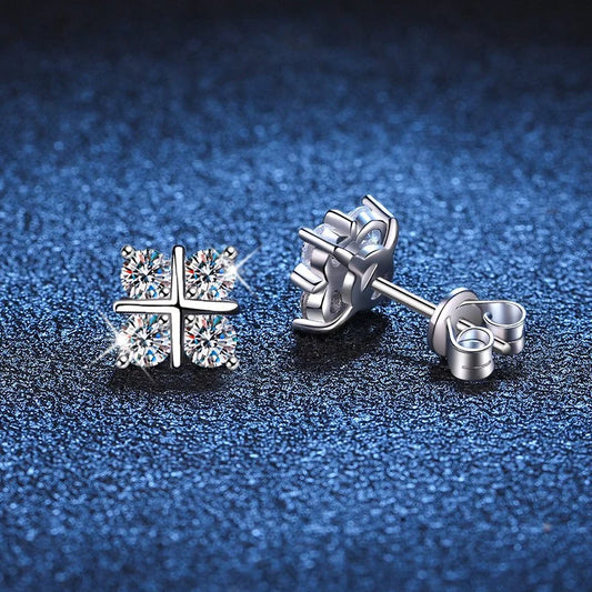 E019 Lefei Fashion Trendy Diamond-set Classic Moissanite Cross Square Stud Earrings For Women s925 Sterling Silver Party Jewelry