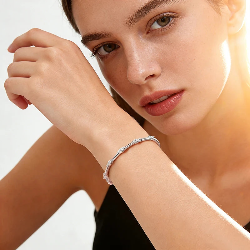 KNOBSPIN Moissanite Bangle 5-stone 3x6mm Marquise Cut 925 Sterling Silver Plated 18k White Gold GRA Certified Bracelet for Women