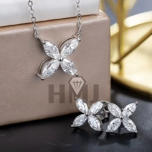 Moissanite Earrings Necklace Set 925 Sterling Silver Platinum Plated D Color Sparkling Jewelry For Women Gift With Certificate