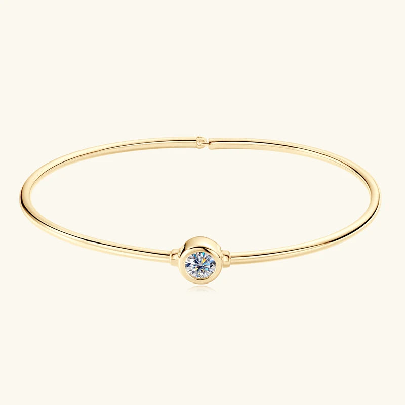 Lnngy Original and Pure 925 Sterling Silver Cuff Bangle Bezel 5mm Moissanite Bracelet For Women Simple Hand Chain Luxury Jewelry