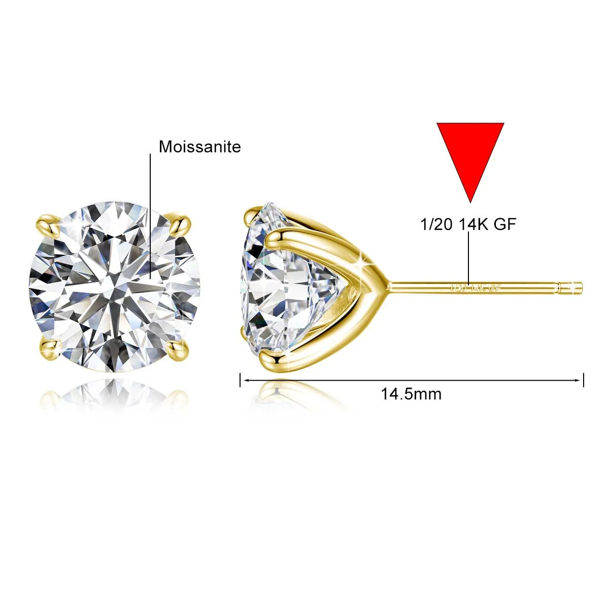 SDOOU 14k Gold Filled Moissanite Stud Earrings 0.5/1/2/3ct Round cut For Women Engagement Birthday Party Wedding Jewelry Gifts
