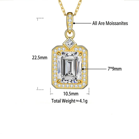 7*9MM 2CT Moissanite Pendant Emerald Cut S925 Sterling Silver Necklace for Woman Party Jewelry Gift