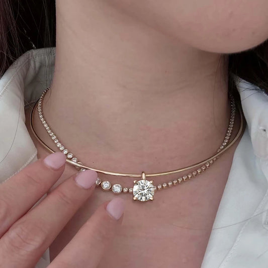 2/3/4ct Round Brilliant Cut Solitaire Moissanite Pendant Necklace With GRA S925 Silver Hard Collar Choker Fine Jewelry for Women
