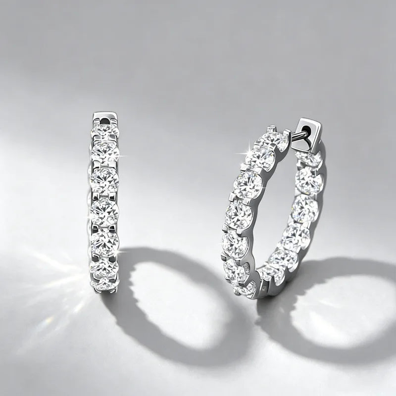 3.0 D Color Moissanite Hoop Earring 925 Sterling Sliver Moissanite Hoop Earring for Women Wedding Party Jewelry