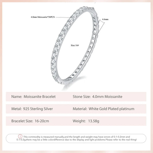 KEEP YES 4.0mm All Moissanite Diamonds Anniversary Bangles Bracelet for Women Men S925 Sterling Silver Bracelets Fine Jewelry