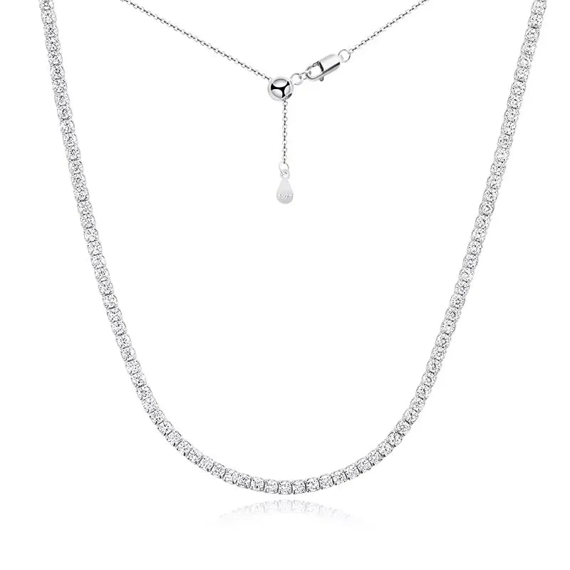Smyoue Each 2mm All Zircon/moissanite Tennis Necklace for Women Man Adjustable Choker Chain 100% 925 Sterling Silver Jewelry