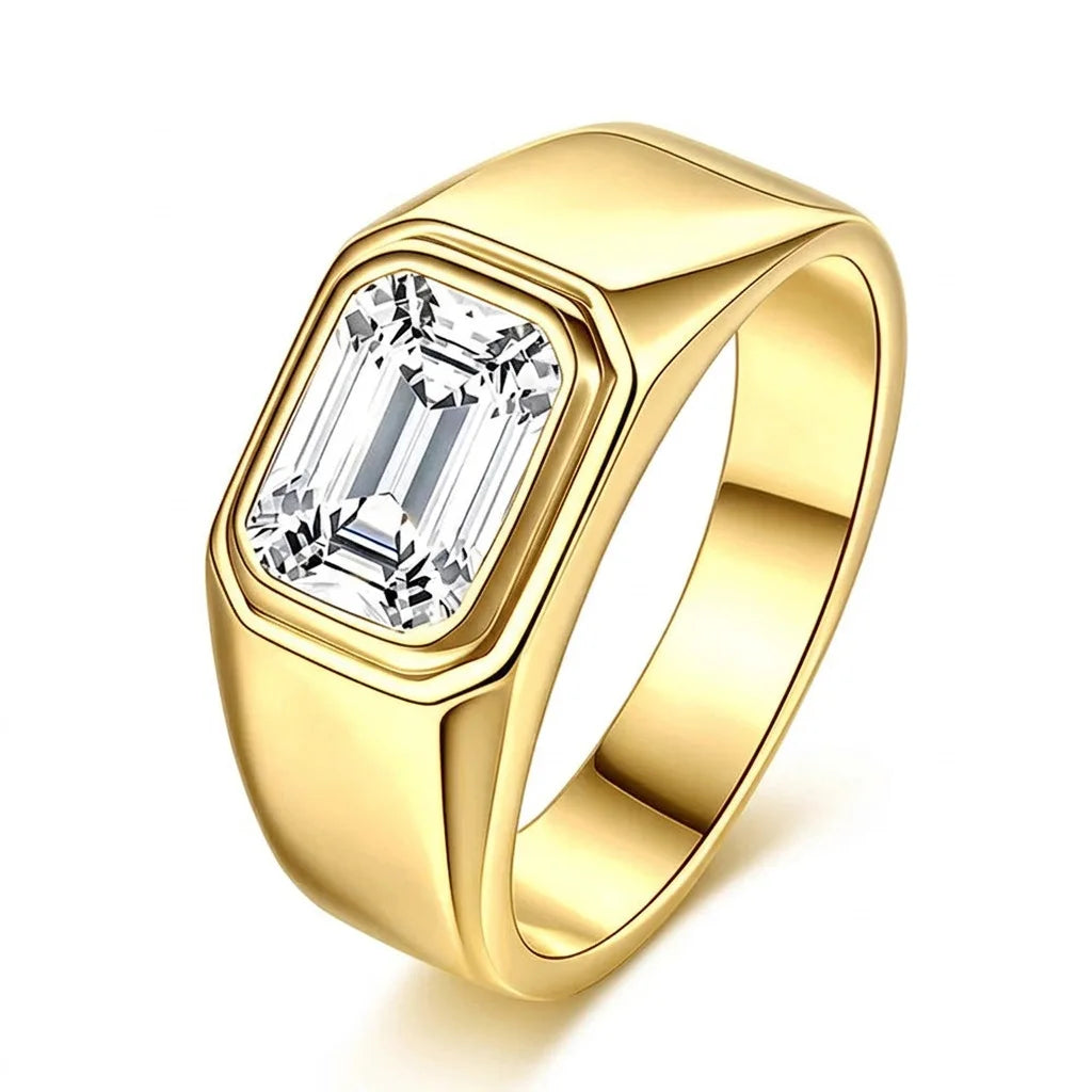 Emerald Cut D VVS1 Moissanite 925 Silver Signet Ring Minimalist Bezel Setting Fine Jewelry Men Wedding Statement Band Daily Gift