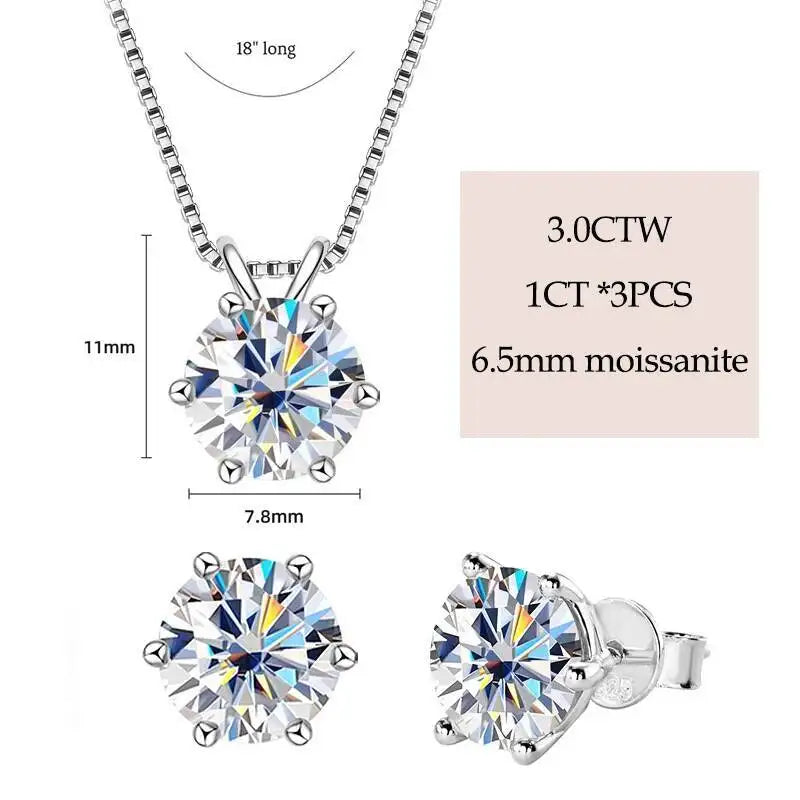 JoiasHome 925 Silver Gold Plated Moissanite Set Earrings Pendant Necklace For Women Men Gift