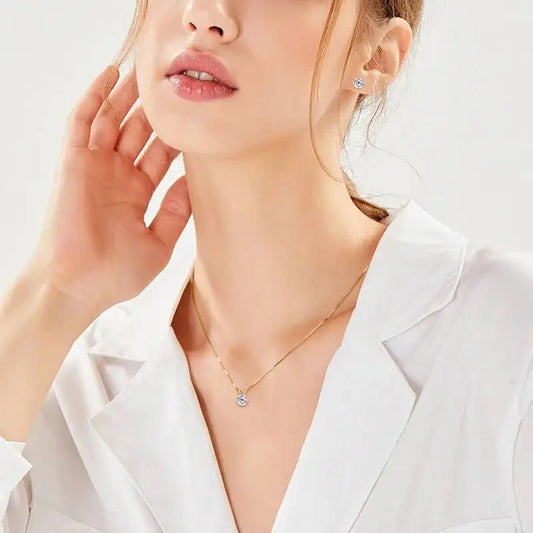 JoiasHome 925 Silver Gold Plated Moissanite Set Earrings Pendant Necklace For Women Men Gift