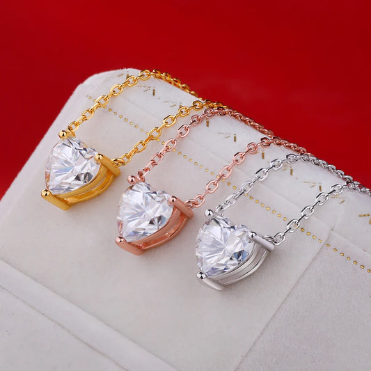 BXINY 1/2/3Carat Heart Cut Moissanite Pendant Necklace 100% S925 Silver Solitaire Diamond Neck Chain for Women Fine Jewelry Gift
